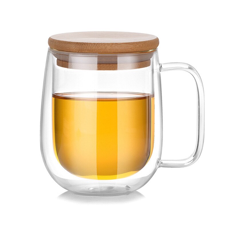 Double glass transparent coffee cup,Heat-resistant glass cup with lid，Dessert glassBeer mug office mug simple stylefree