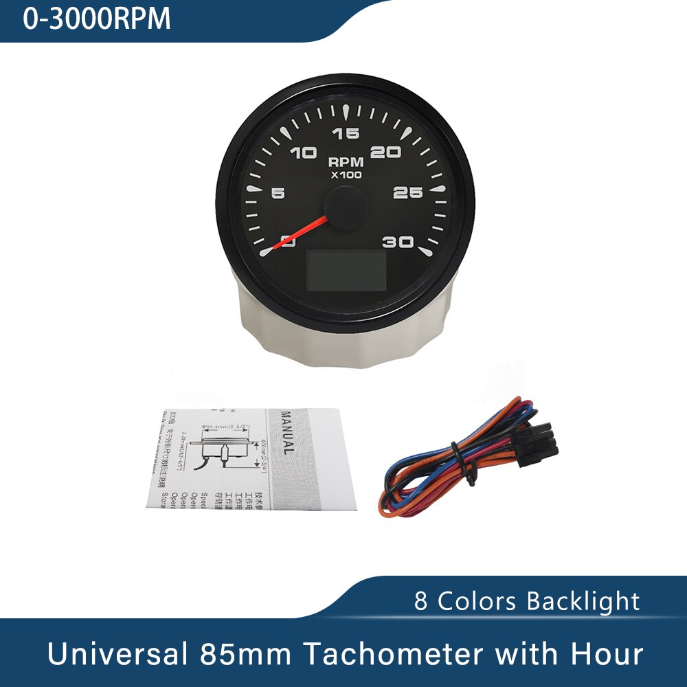 Wasserdichte Stiefel Drehzahlmesser Marine Tacho Messgerät LCD Betriebsstundenzähler 3K 4K 6K 8K 85mm Stiefel Tachometer 12V/24V Mit 8 Farben Hintergrundbeleuchtung: 3K BN