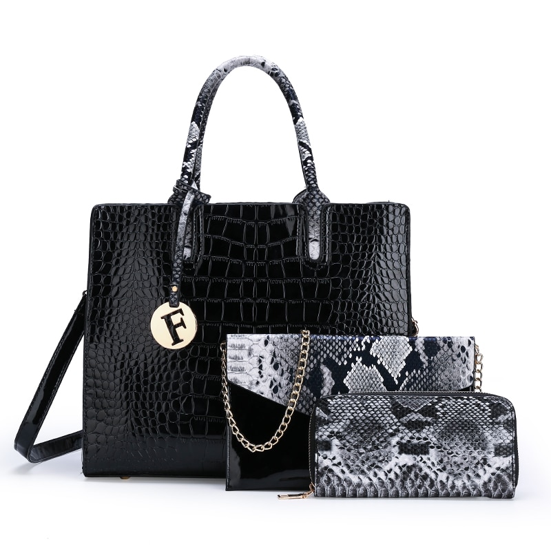 Women's PU Leather Handbag Set - 3 Piece Tote & Shoulder Bag - Large Capacity