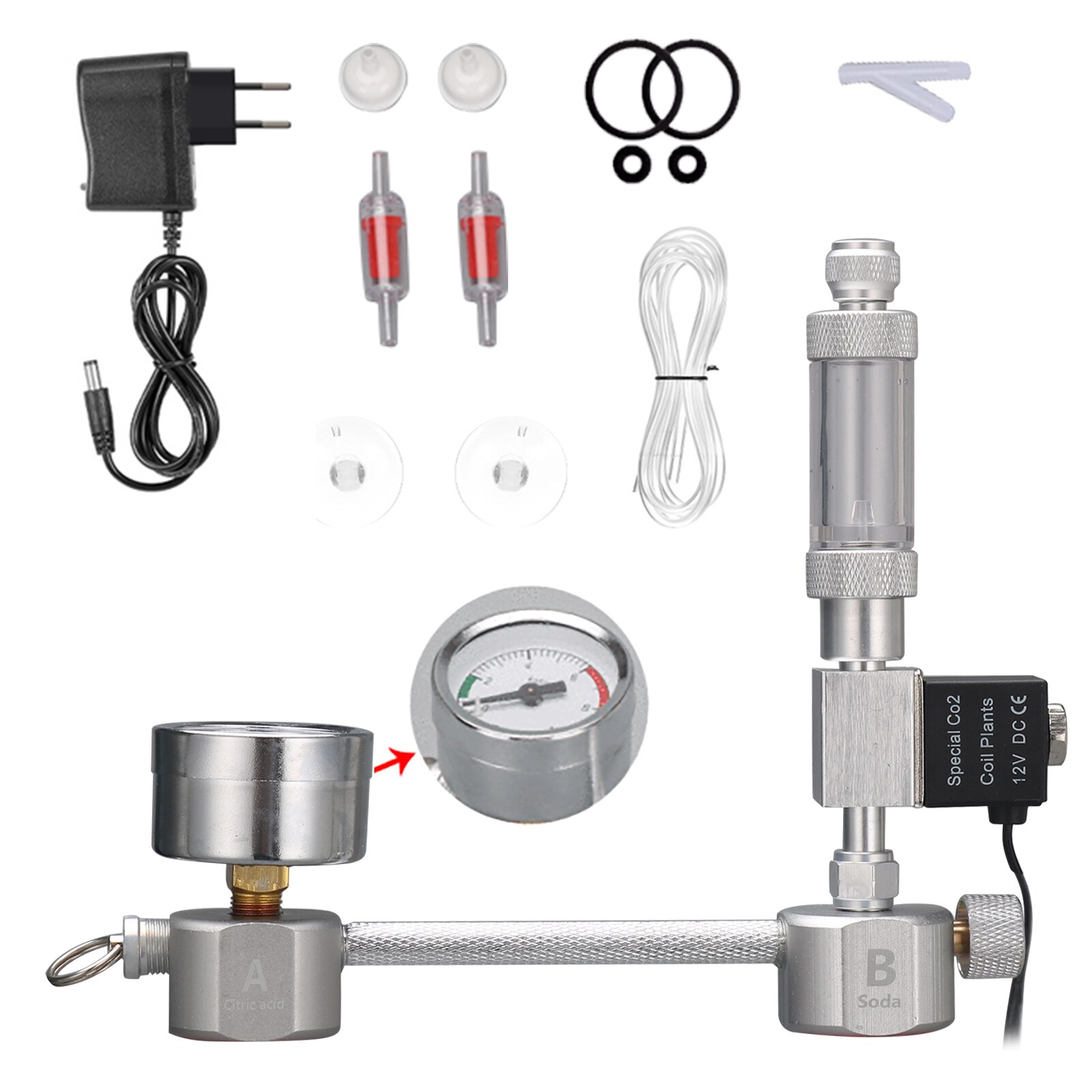 Aquarium CO2 Generator System Kit CO2 Diffuser Regulator with Solenoid Valve Bubble Atomizer Fish Tank For Aquatic plant growth: EU Plug