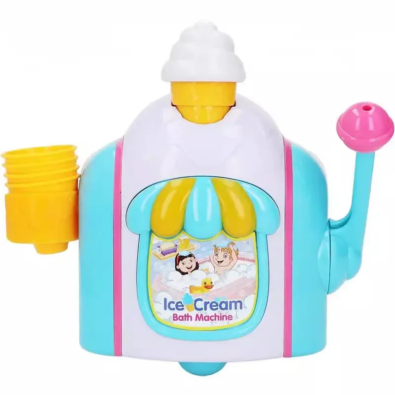 Child Bathroom Shower Bubble Machine Bath Cartoon Ice Cream Machine Manual Bubbles Manufacturing Machine: Blue