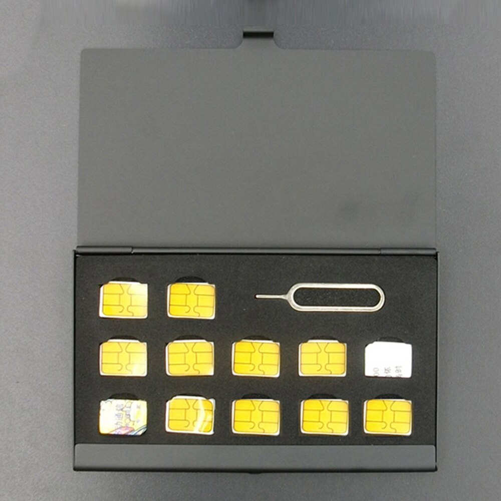 12-Slots-NANO + 1-Slot-Card-Pin Aluminium Draagbare Sim Micro Pin Sim-kaart Nano Geheugenkaart Opslag box Case Protector Holder