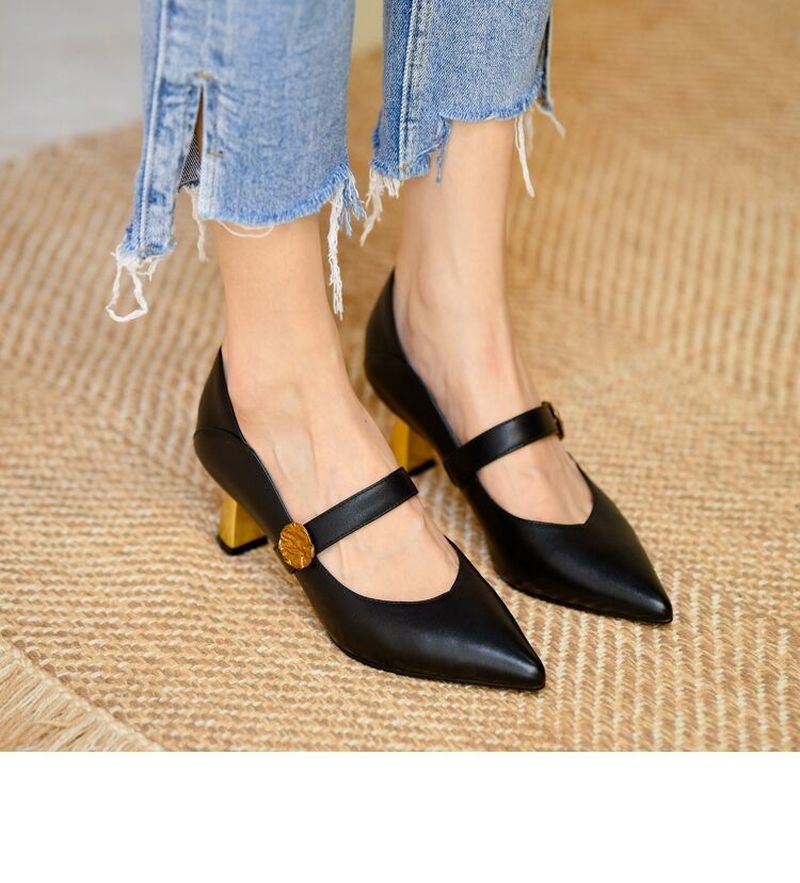 Herfst puntige neus pu dames hoge hakken rubber dikke hakken dames pumps schoenen instappers bruiloft feest schoenen voor vrouwen