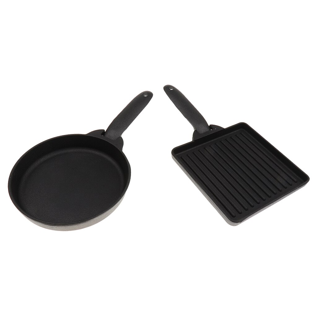 2pcs Square & Round Cast Iron Steak Skillet/ Fry Pan + Bag Camping Outdoor
