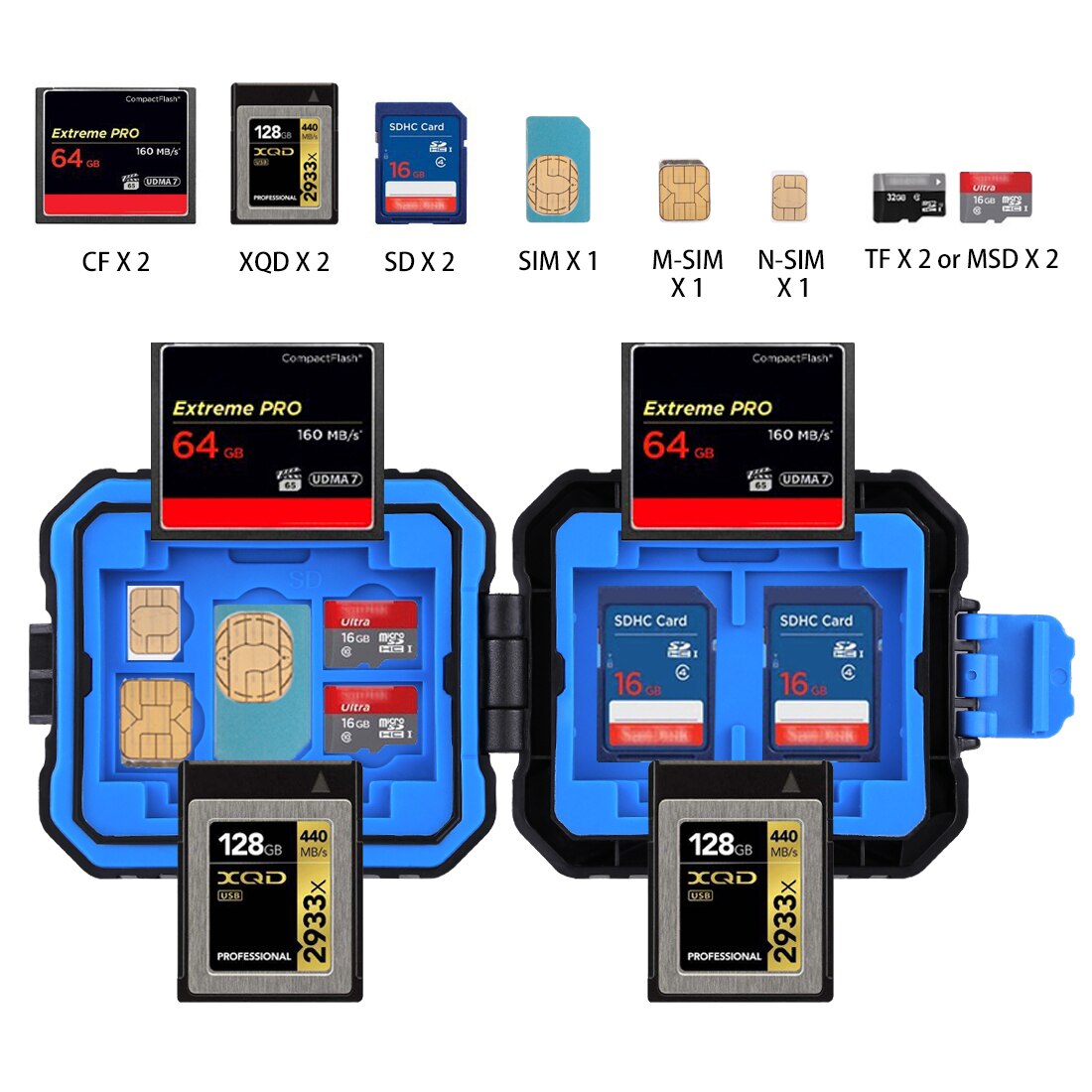 11 in 1 Micro SD Memory Card Case Holder Waterproof Storage Box Protector for 3 SIM + 2 XQD + 2 CF + 2 TF + 2 SD Card