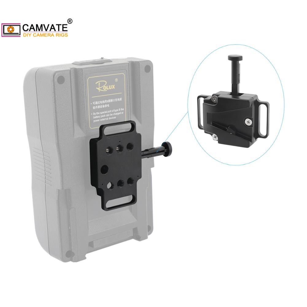 Camvate universal v-lock feminino adaptador de liberação rápida com 2pcs 1/4 "pontos de montagem e ranhuras para montagem da bateria da câmera dslr