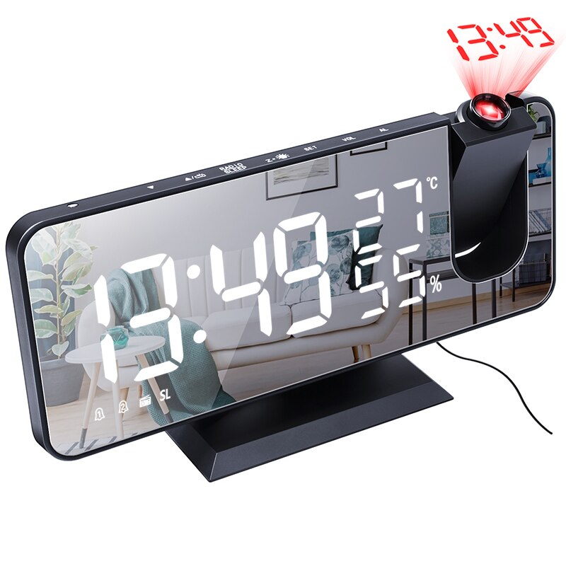 Digitale Projectie Wekker Met Fm Radio Smart Home Slaapkamer Nachtkastmodus Projector Led Elektronische Desktop Wekkers: Black