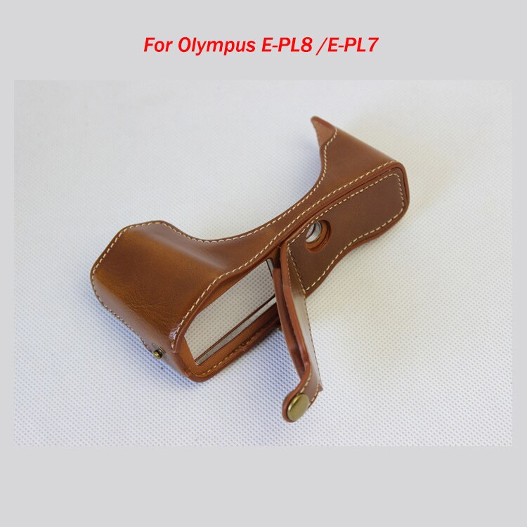 Housse coque etui portefeuille Cuir PU sac photo Pour Olympus PEN E-PL7 E-PL8 E-PL9 E-PL10 Demi-coque Avec Batterie D'ouverture de: E-PL7 E-PL8 Brown