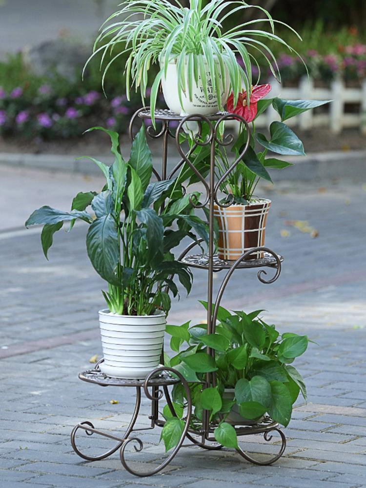 Iron Flower Stand Floor Flower Pot Stand Multi-layer Indoor And Outdoor European-style Living Room Balcony Green Dill Flower