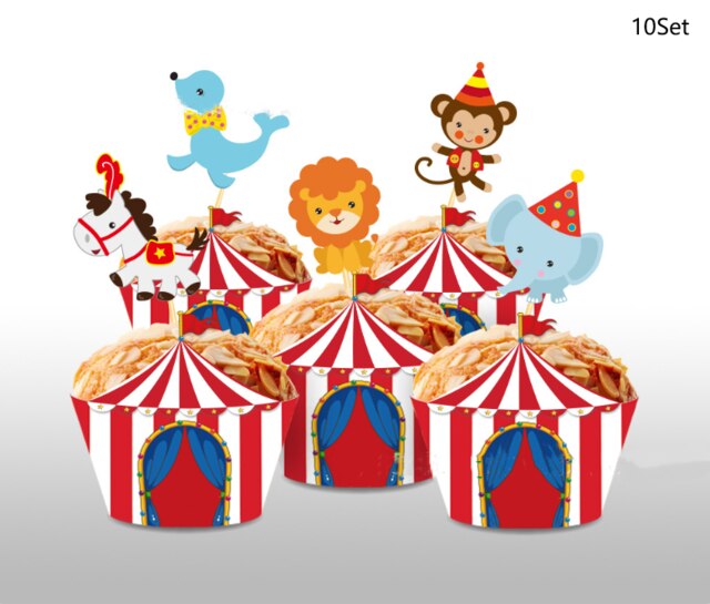 10Set Circus Carnaval Cupcake Wrapper Toppers Baby Shower Kids Gunsten Papier Wrappers Toppers Gelukkige Verjaardag Feestartikelen: A