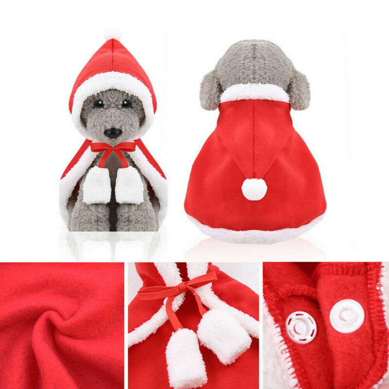 Pet Dog Cat Christmas Santa Hat Cloak Cape Puppy Velvet Xmas Warm Costume Outfit