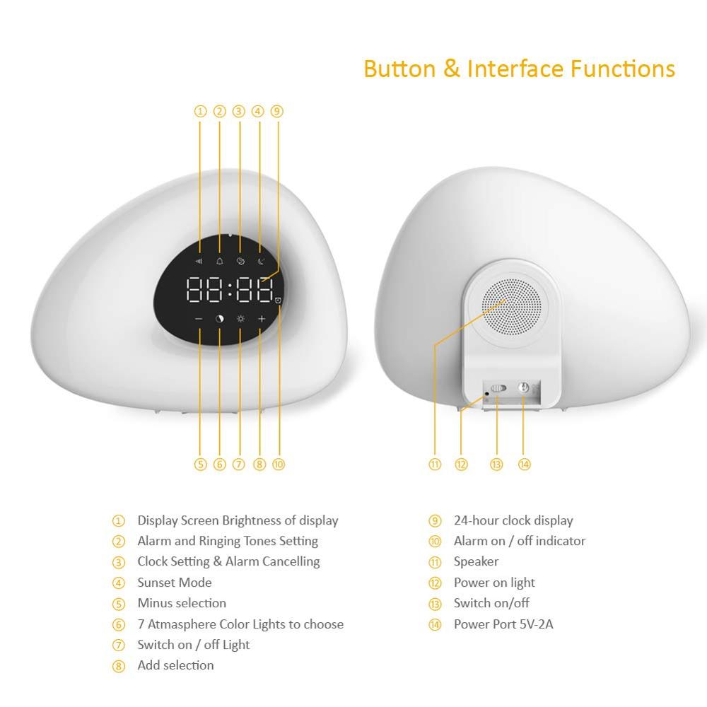 Wecker aufwachen hoch Licht Sonnenaufgang Sonnenuntergang Simulation mit 10 Natur Geräusche 7 Farben Licht berühren Kontrolle RGB Dimmbare Nacht lampe