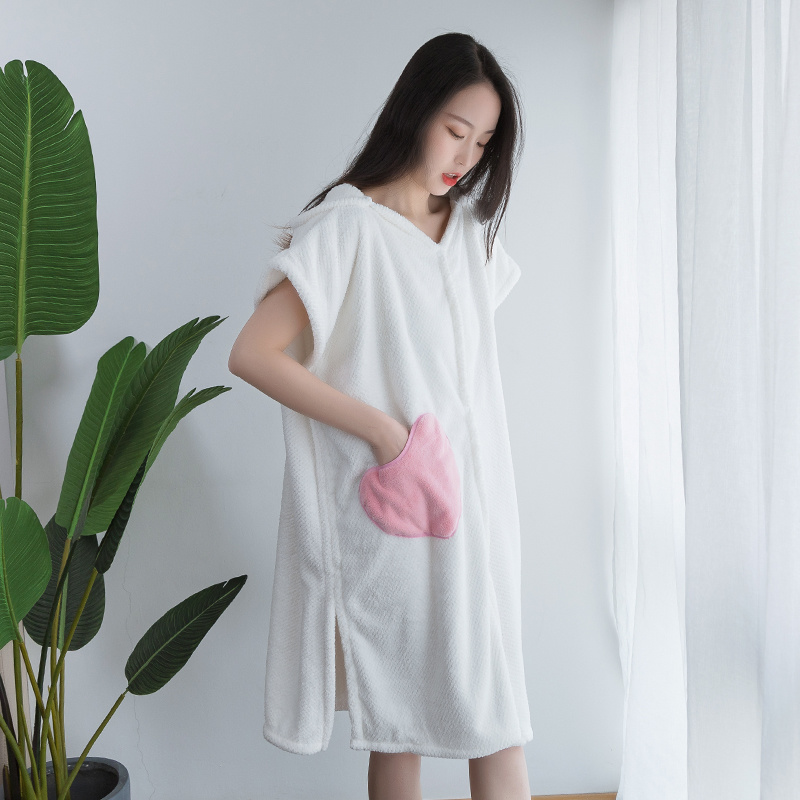 Robe de plage à capuche, serviette de bain à absorption rapide, serviette de plage, Sport de plein air, souple et tactile, Poncho, poche de cape de natation: heart white