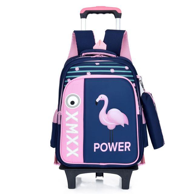 3D Flamingo Cartoon Schooltassen Voor Meisjes Jongens Haai Rugzak Kinderen Orthopedische School Rugzakken Mochila Escolar: BLUE  WHEEL