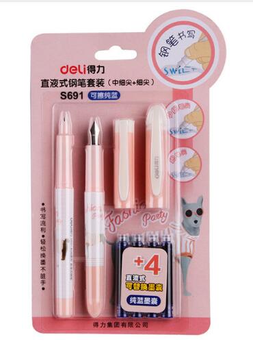 Deli pen Candy Fountain pen writing stationery blue ink pen school & business supplies for kid writing tools: s691 pink