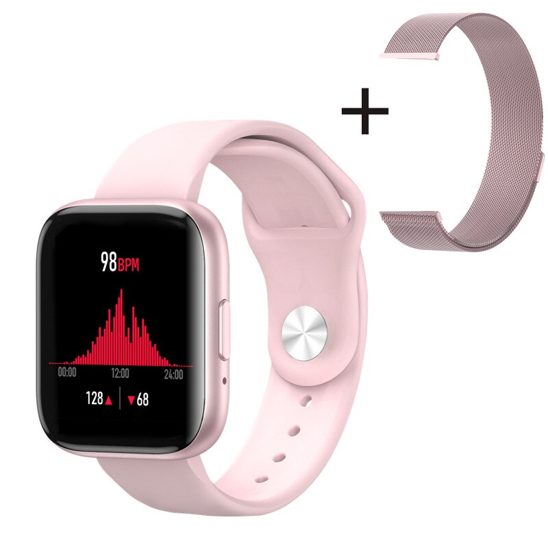 Smart Watch T99 1.55inch Fitbit Touch HD Screen Bluetooth Call Message Push Wristband Sports Bracelet Fitness for Android IOS: pink with 2 strapes