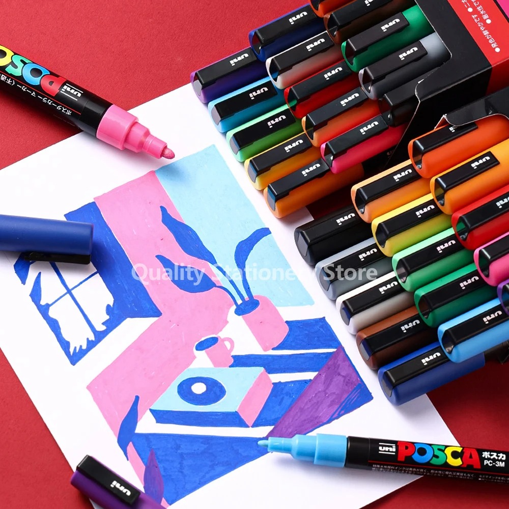 Uni Posca-Juego de marcadores PC-1M PC-3M PC-5M, pintura de Graffiti Pop, póster publicitario, suministros de arte de Color a base de agua, accesorios de oficina