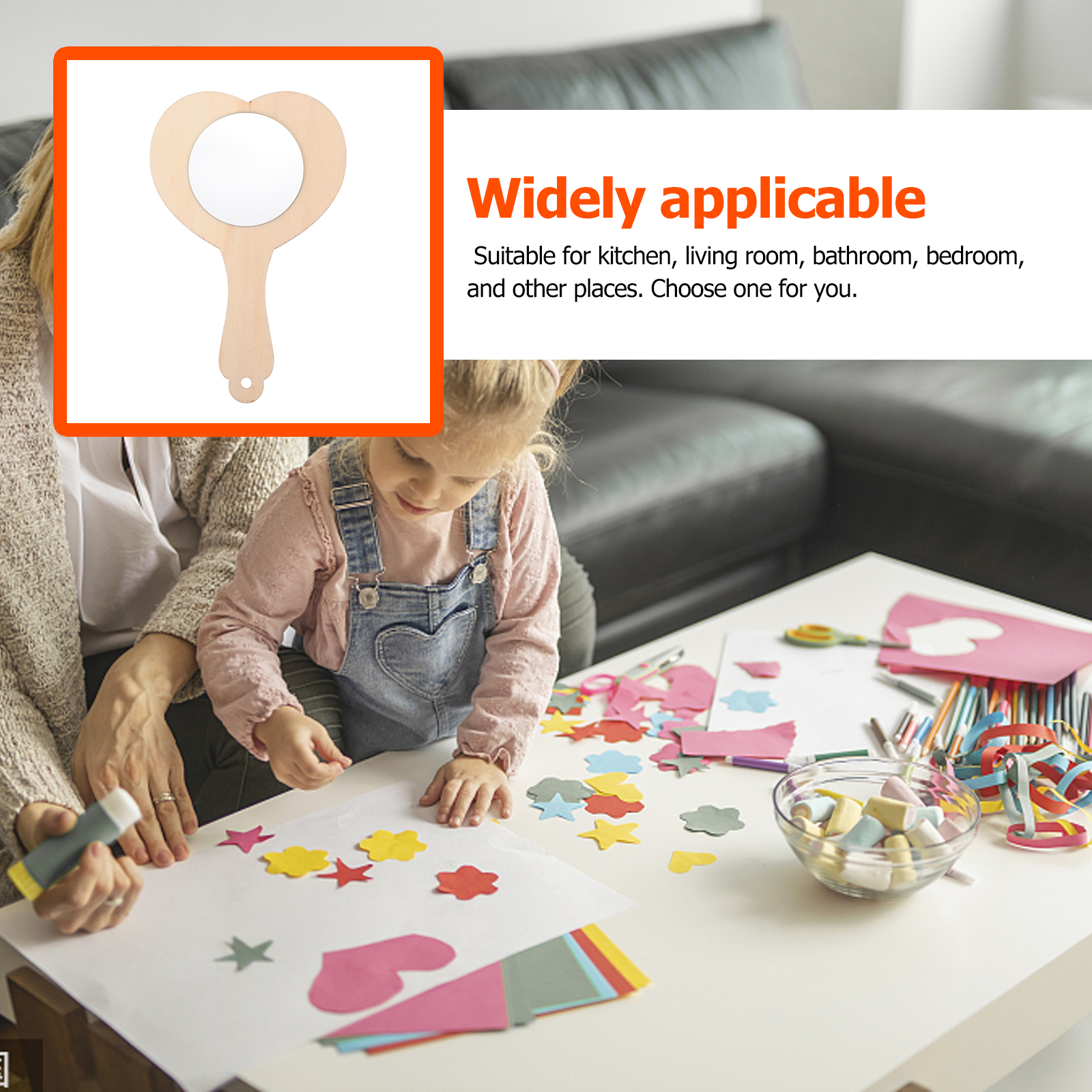 10pcs DIY Mirror Blank Unique Party Kids DIY Painting DIY Wooden Mirror Unfinished Handheld Mirror