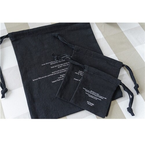 YILE 1 Conjunto (3 pcs) Cordão de algodão Saco Organizador da Viagem Saco de Pulso Casual Impressão Inglês Carta 4 Cores para Escolher a partir de E77: black