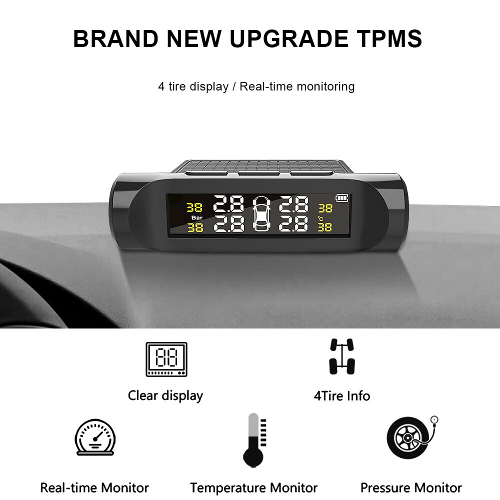 Car TPMS Tyre Pressure Monitoring System Tyre Pressure Auto Security Alarm Systems Digital LCD Display Battery External Sensor