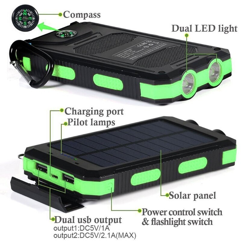 20000mAh Portable Outdoor Solar Power Bank, Solar Charger Camping External Backup Battery Pack with LED Light Waterproof