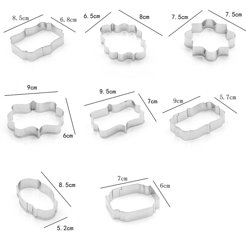 8 Style Plaque Cookie Cutter, Frame Shapes Sugar Cookie Cutters for Birthday Wedding Baby Shower, DIY Stainless Cookie Mold