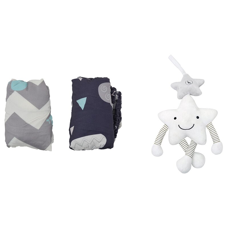 2 Pcs Baby Nappy Changing Pad Sheet Infant Change Mat Cover &amp; 1 Pcs Baby Toys For Stroller Music Star Jingles