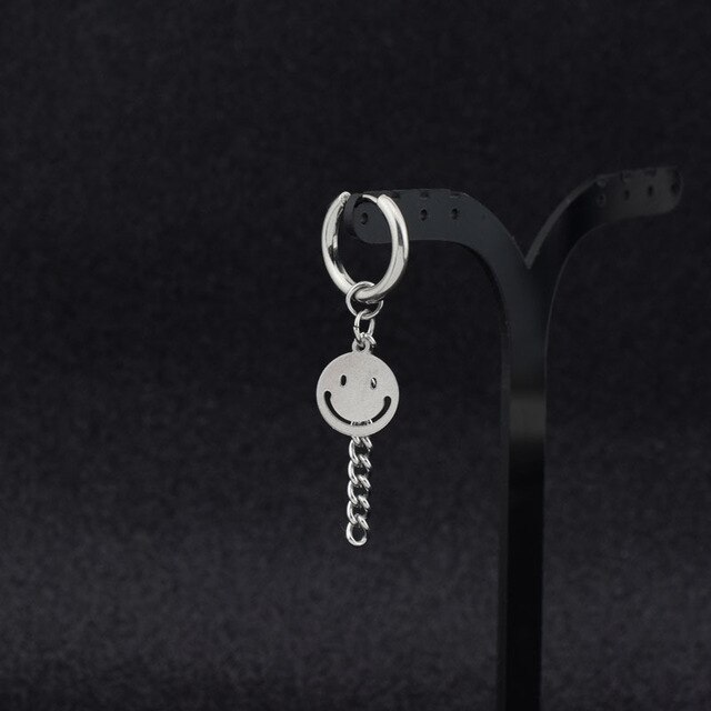 Korean Tassel Chain Bar Pendant Women Man Earrings Silver Color Cross Smile Face Disc Round Unisex Jewelry: 9