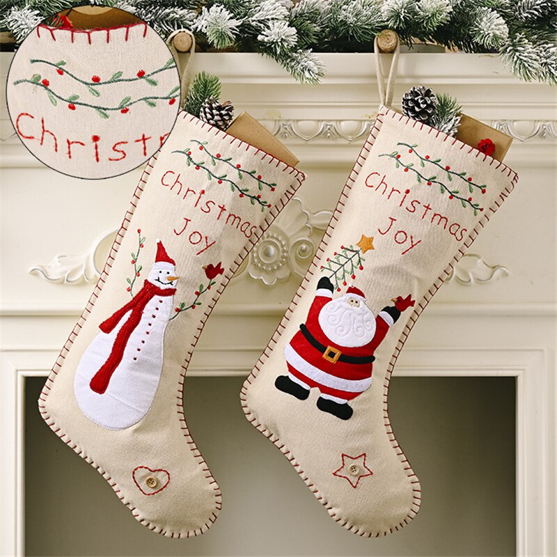 Adornos navidad julestrømper broderede burlap sokker jul pejs dekor santa tasker новогодние товары natale