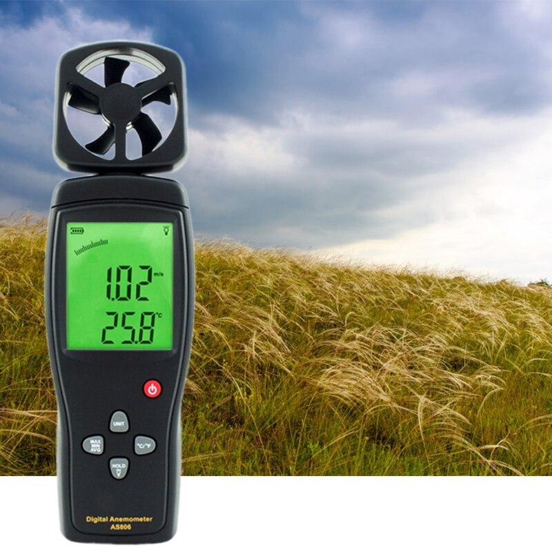 AS806 Portable Digital Anemometer Wind Speed Meter with Thermometer LCD Backligh