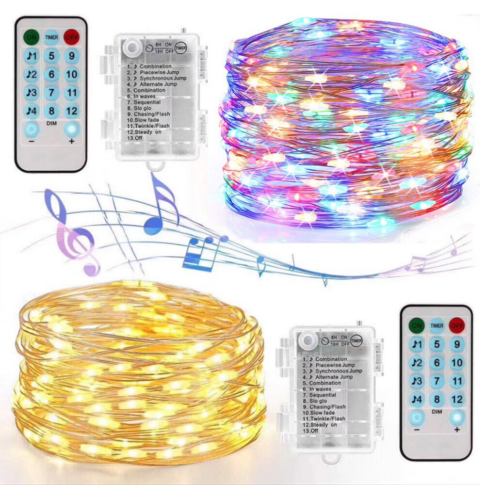 Batterie/USB Betrieben Musik Klang Kontrolle Schnur Fee Lichter 5M 500LED/10M 100LED Silber Draht Weihnachten girlande mit Fernbedienung