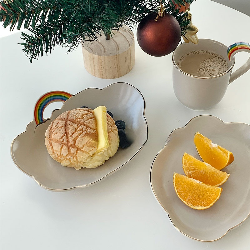 LadyCC Korean Rainbow Ceramic Cloud Breakfast Bowl Special-shaped Plate Household Salad Soup Bowl