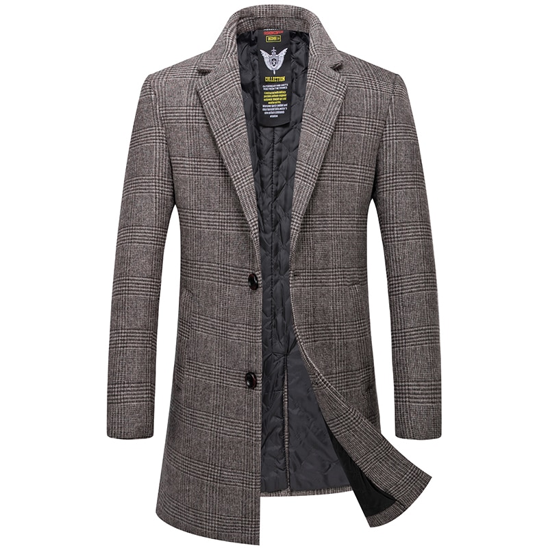 Herrefrakke uld trenchcoat mænd afslappet herrefrakke i bur grå kaki lang overfrakke herre ulden herrejakke: Khaki / 4xl