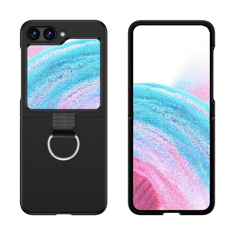 Funda de teléfono sencilla y plegable con hebilla y anillo para Samsung Galaxy Z Flip 3 4 5 5G, funda trasera de silicona suave a prueba de golpes: Aluminio / Negro