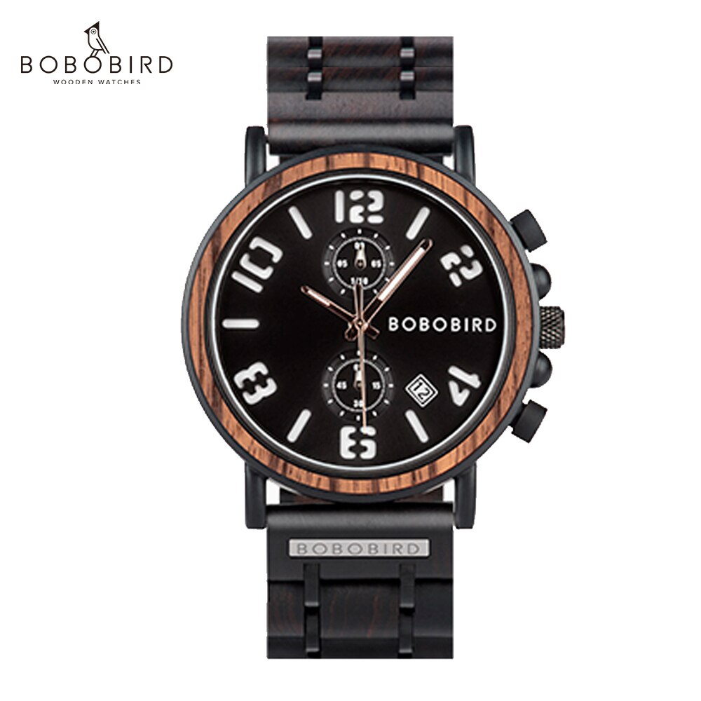 Bobo Bird-relojes de madera de lujo para hombre, reloj masculino, reloj de pulsera de cuarzo con cronógrafo con indicadores luminosos: GS026-4