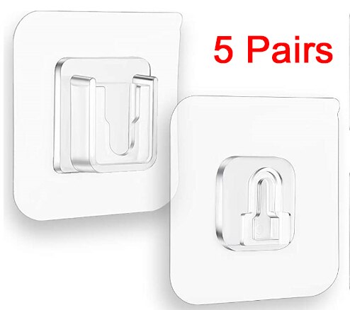 Crochets muraux adhésifs Double face, support mural à ventouse solide et Transparent pour la cuisine, le bureau et le salon: 5 pairs