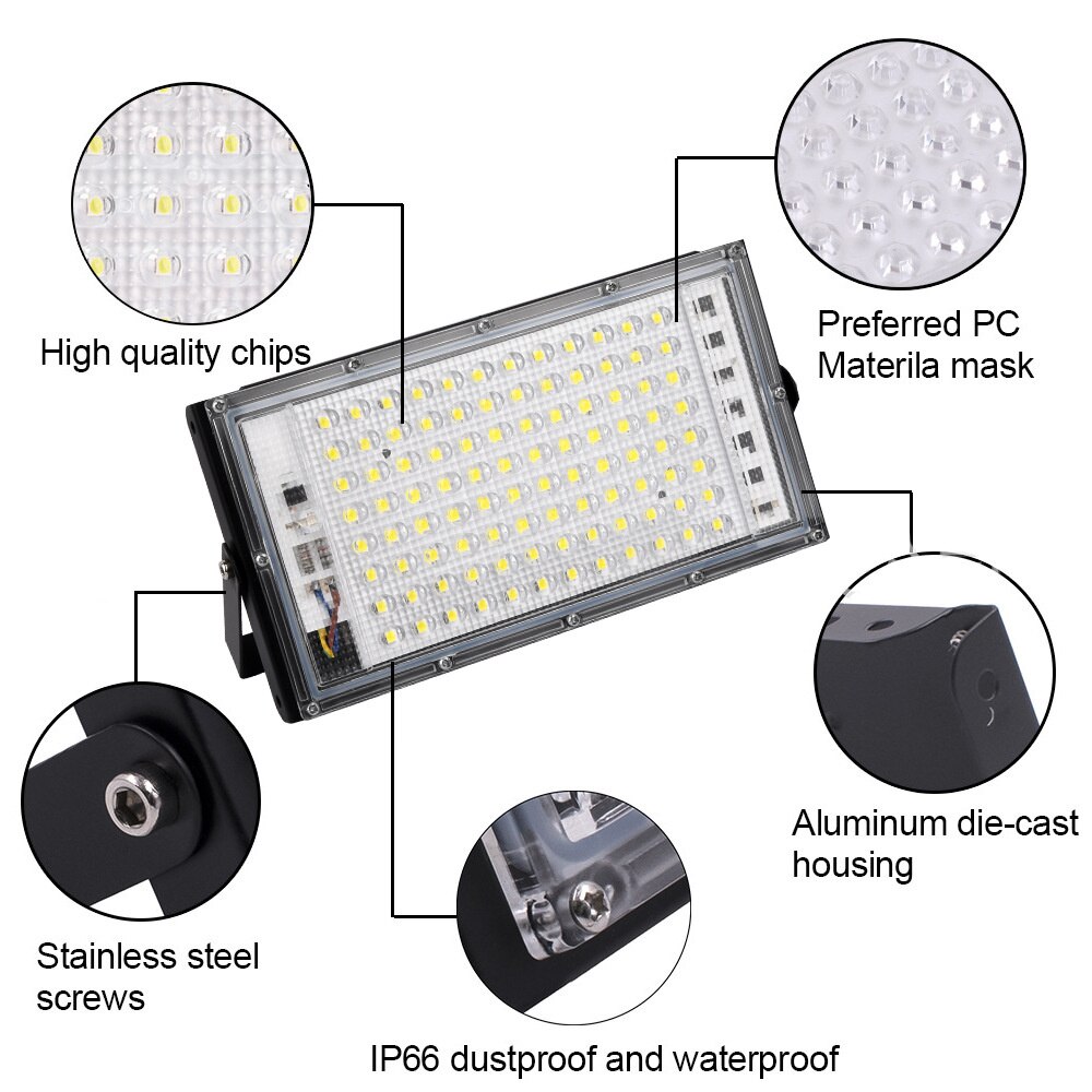 Reflector LED para exteriores, lámpara de calle impermeable IP65, iluminación de paisaje, reflector de 100W, CA 220V 230V 240V