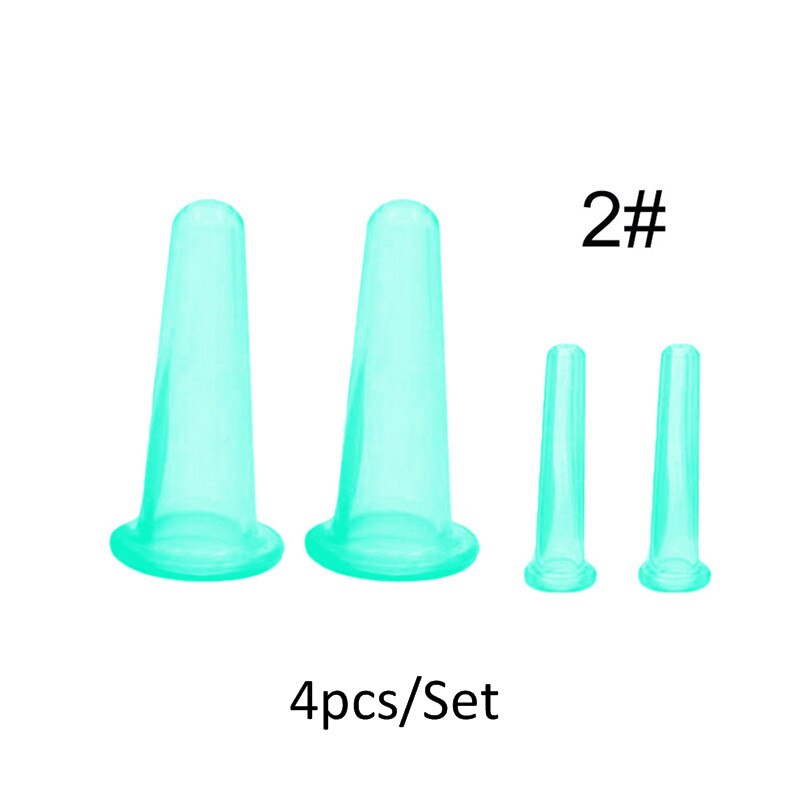 4 Stuks Siliconen Cupping Cup Vacuüm Gezicht Massage Cup Gezicht Lichaam Cupping Zuignappen Facial Been Arm Ontspanning Gezondheidszorg tool: 4Pcs Green