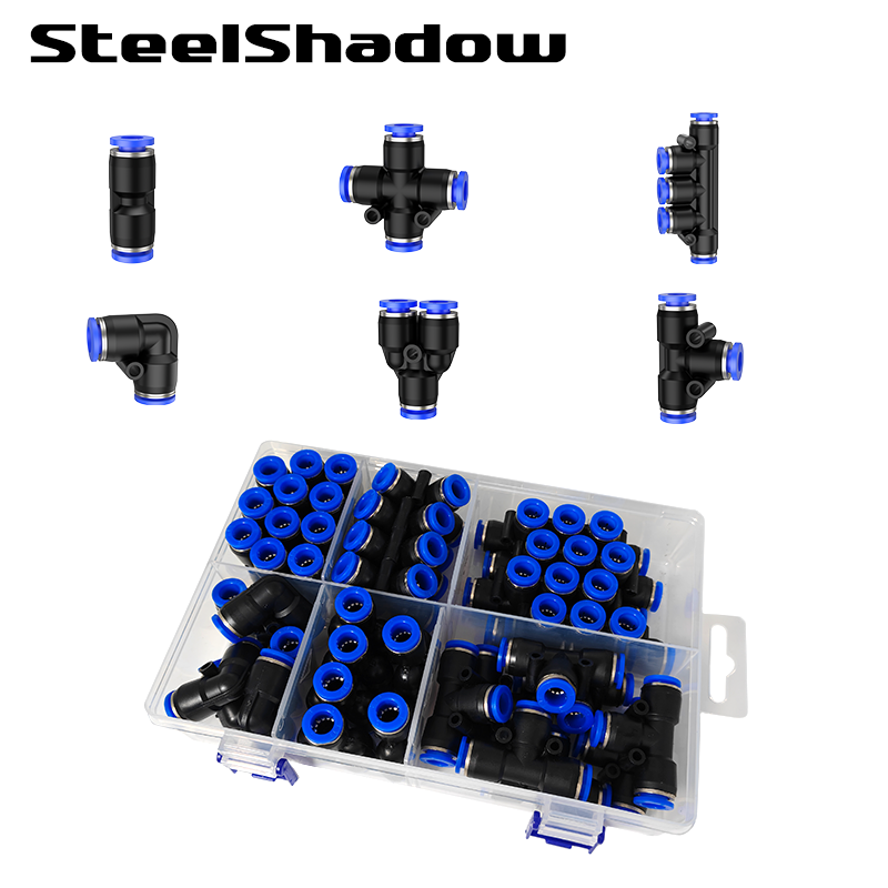 Boxset Lucht Rechte pneumatische fittingen PU PE PV PY PK PZA Slangleidingen Push-in snelkoppelingsconnector 6 8 10 12 mm koppelingen
