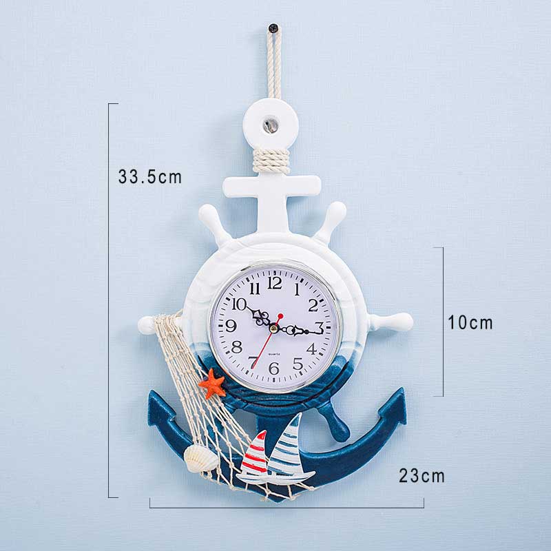 Horloge murale en bois marine d'été de style méditerranéen, gouvernail, ancre, décoration de la maison, horloge murale, décoration, montre numérique en bois muet: Voilier à gradient
