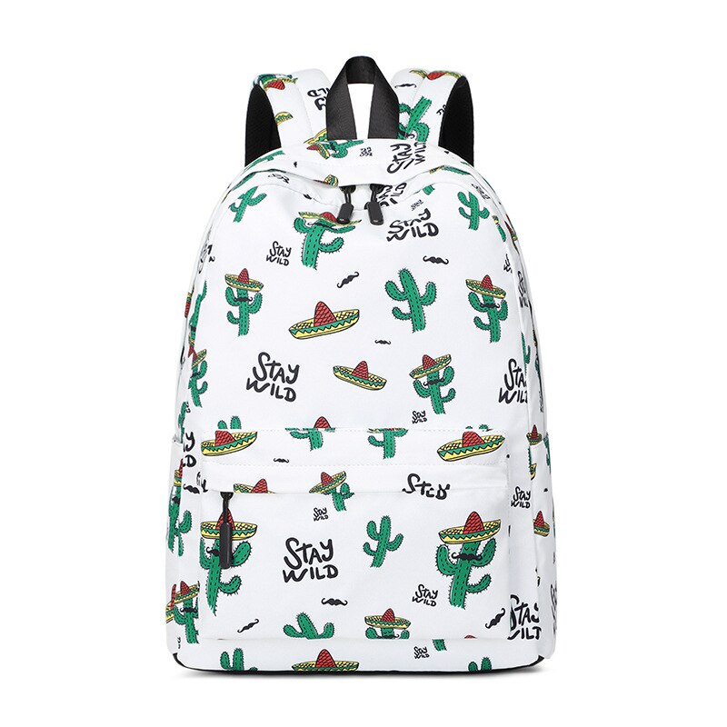 atinfor Brand Waterproof Nylon Lightweight Cactus Printing Backpack Women 16.5 inch Middle School Student Book Bag: Ivory