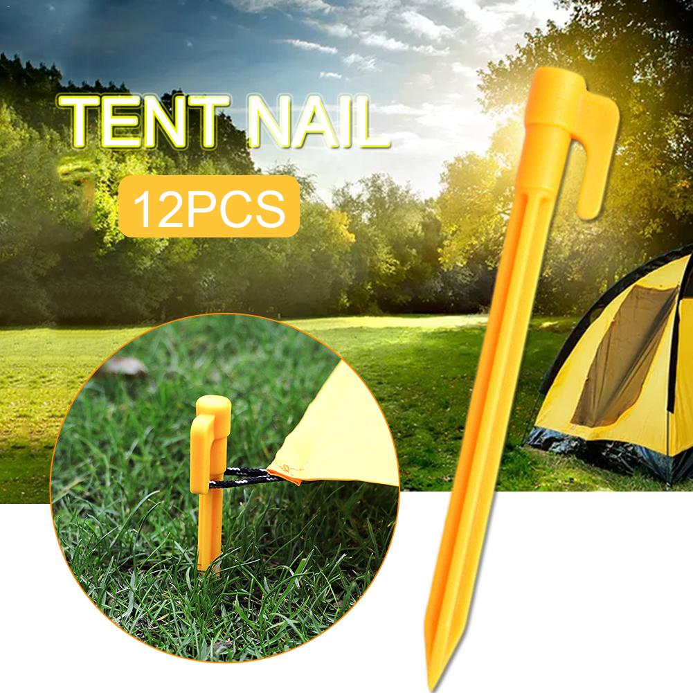 12 stuks Tent Nagels Plastic Outdoor Camping Apparatuur Tent Peg Strand Mat Grond Nail Winddicht Vaste Plastic Nagels Stapel Ankers