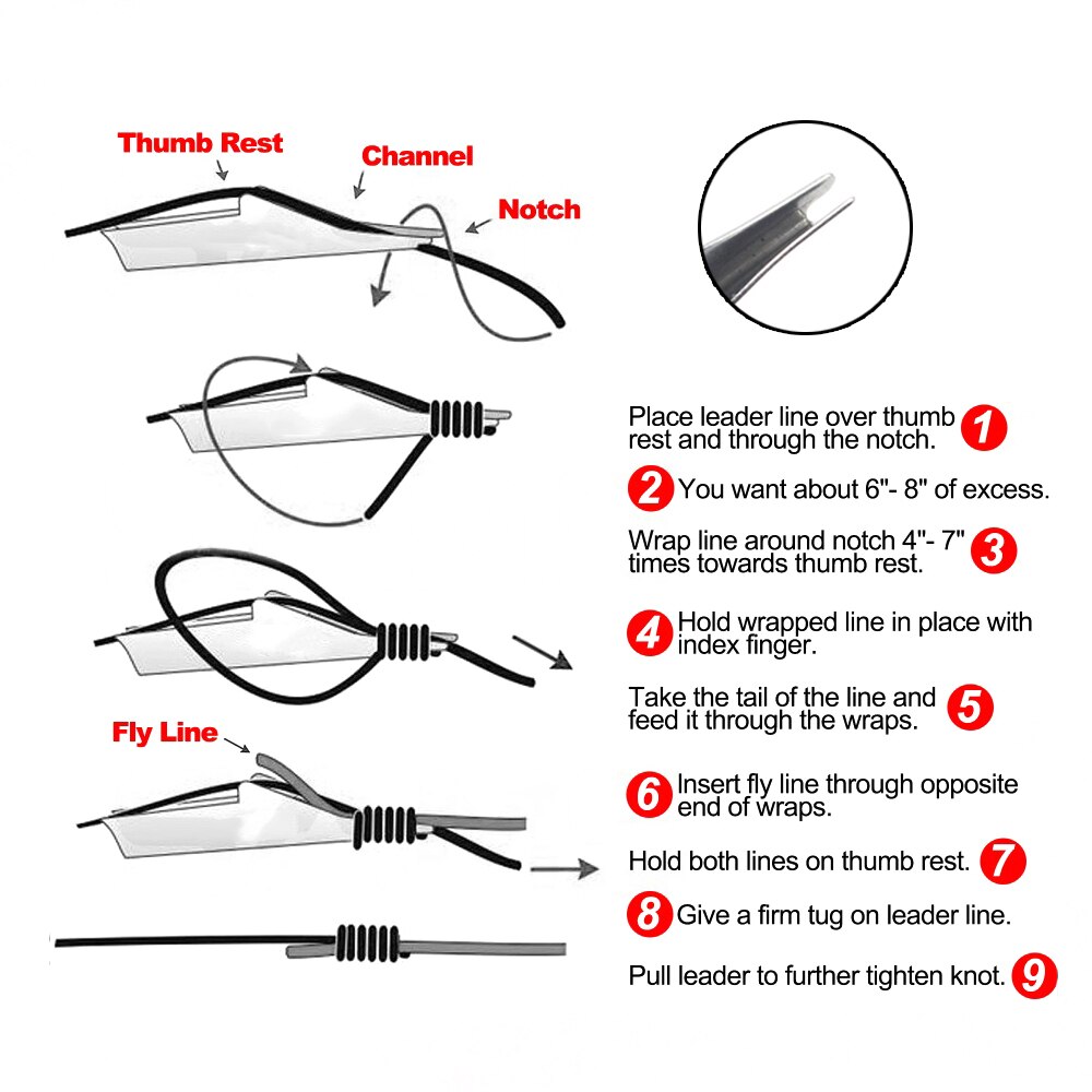 MNFT Quick Nail Knot Tying Tool / Knot Tyer Hook Tier & Hook Eye Cleaner For Fly Fishing Tackle with Retractor Zinger Carabiner