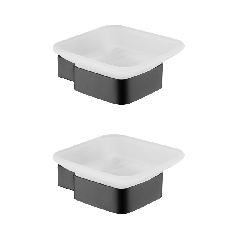 Home Hotel Square Bathroom Lavatory Soap Dish Glass Dish Frosted Square Glass Soap Dish With Black Holder: 2 pcs