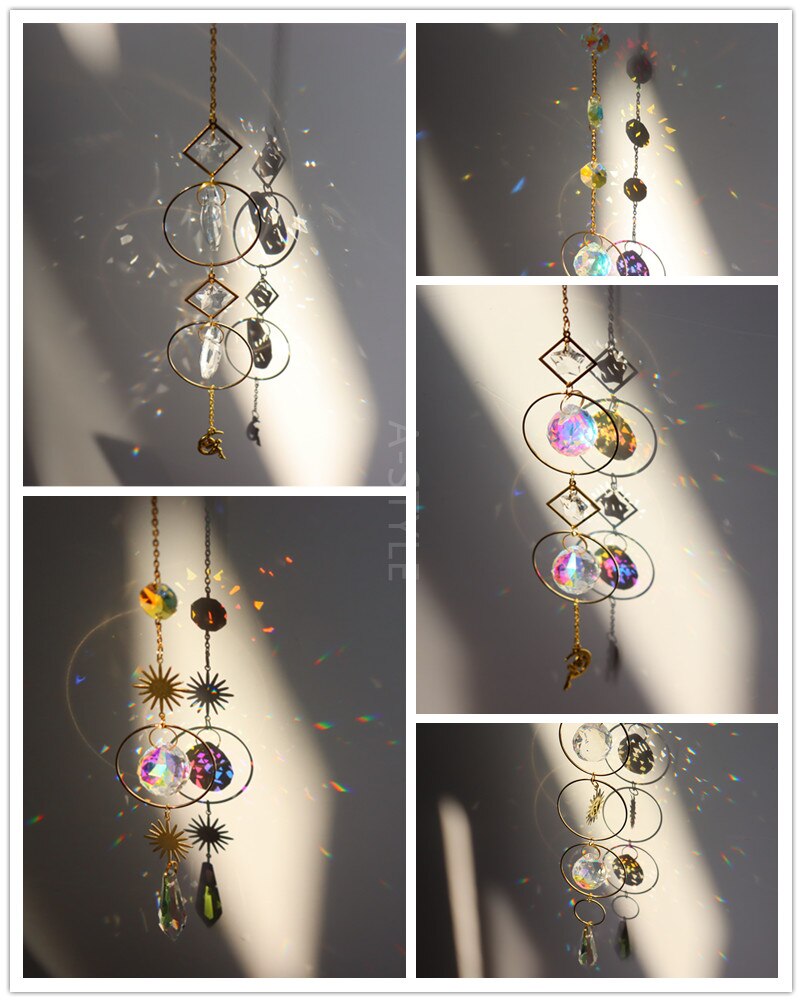 Handmade Sun Catcher - Fairy on The Moon Geometric sun suncatcher gold plated rainbow Maker | Window Hanging