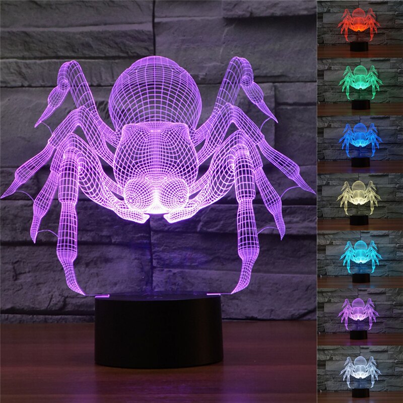 Halloween Spider Lamp 3D Kleurrijke Party Ornamenten Touch Nachtlampje Halloween Scène realistische Rekwisieten festival supply grappig speelgoed
