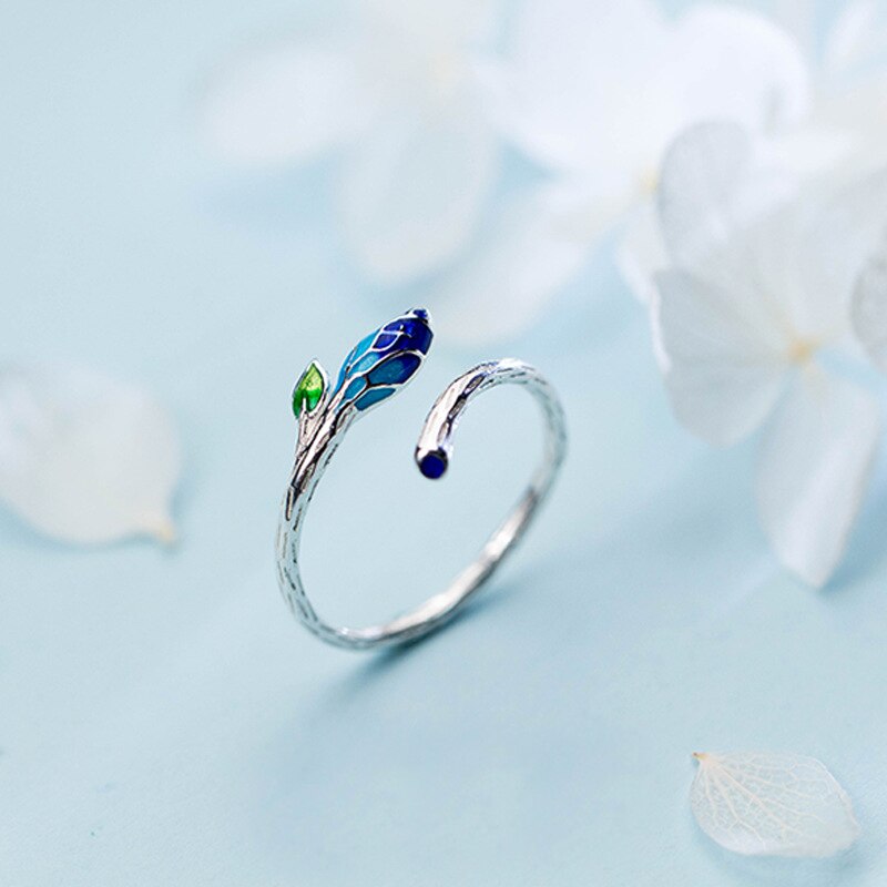 MloveAcc-anillo con apertura ajustable para mujer, joya Vintage de hoja azul, joyería de para mujer, Artsy étnico para