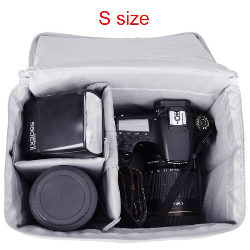 Bolsa de nailon resistente al agua, con cierre e inserto acolchado, para lente de cámara DSLR, división interior, bolsa protectora plegable: S
