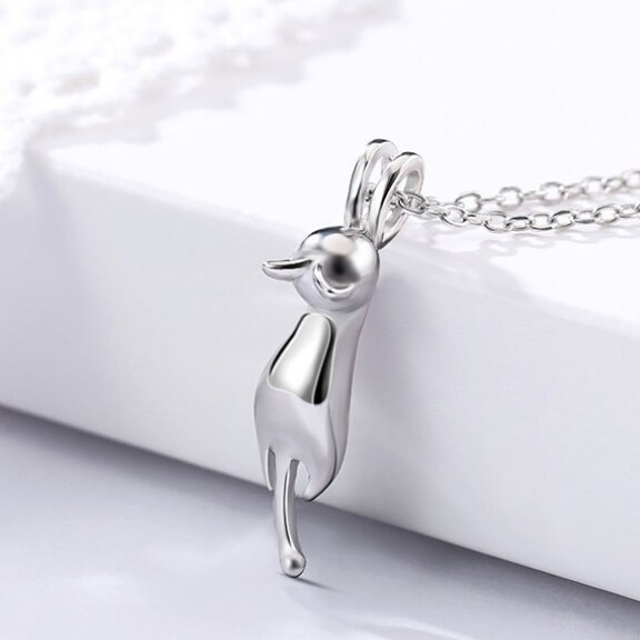 New Fashion Ladies Matte Silver Cat Pendant Solid Solid Cute Cat Cat Pendant Necklace catena clavicola: Glossy