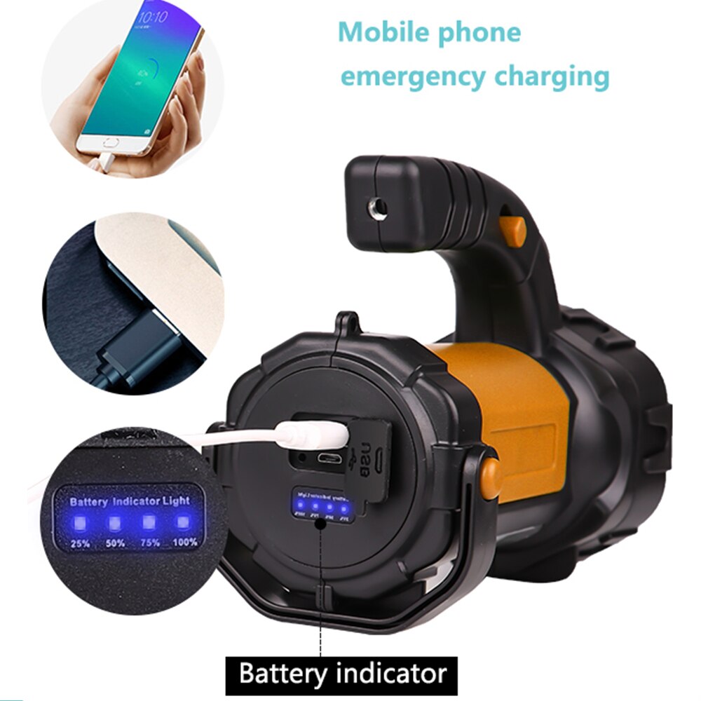 300W Portable LED Searchlight with Warning Red Light Handle Adjustment Work Light with Built-in Battery USB Rechargeable Lamp